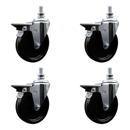 Service Caster 5 Inch Phenolic 10 MM Threaded Stem Caster Set with Brake SCC-TS20S514-PHS-PLB-M1015-4